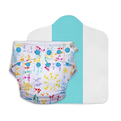 Image of SuperBottoms UNO Freesize Cloth Diaper | Cloth diaper for babies 0 to 3 years | Washable & Reusable cloth diaper | Comes with cloth diaper inserts | 1 Organic cotton Soaker + 1 Booster (White Warli ))