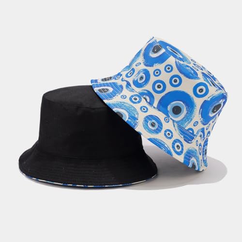 Image of Quanhaigou Bucket Hat for Men Women,Packable Reversible Printed Sun Hats,Fisherman Outdoor Summer Travel Hiking Beach Caps (White Eyes)
