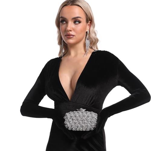 Image of Boutique De FGG Skull Crystal Clutch Purse for Women Formal Rhinestone Clutch Evening Bag Halloween Minaudiere Handbag,Mini