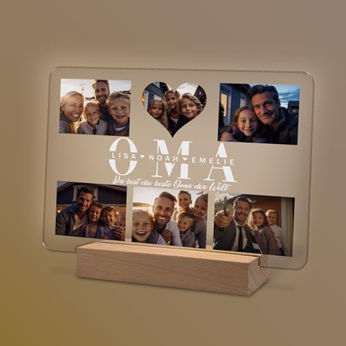 Yuweli Geschenke für Oma personalisierte optinale Nachtlampe mit Foto und Namen als Geschenk für Oma zum Geburtstag Weihnachten
