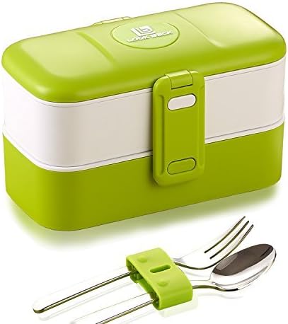 with Premium Silverware bento Box, 2 Layers Food Container, Green