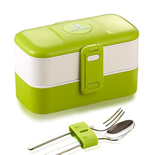 ProAid with Premium Silverware bento Box, 2 Layers Food Container, Green
