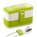 ProAid Leakproof Bento Box with Silverware 2 Layers Design Lunch Box ,FDA Approved,Safe for Microwave Fridge and Dishwasher,Green