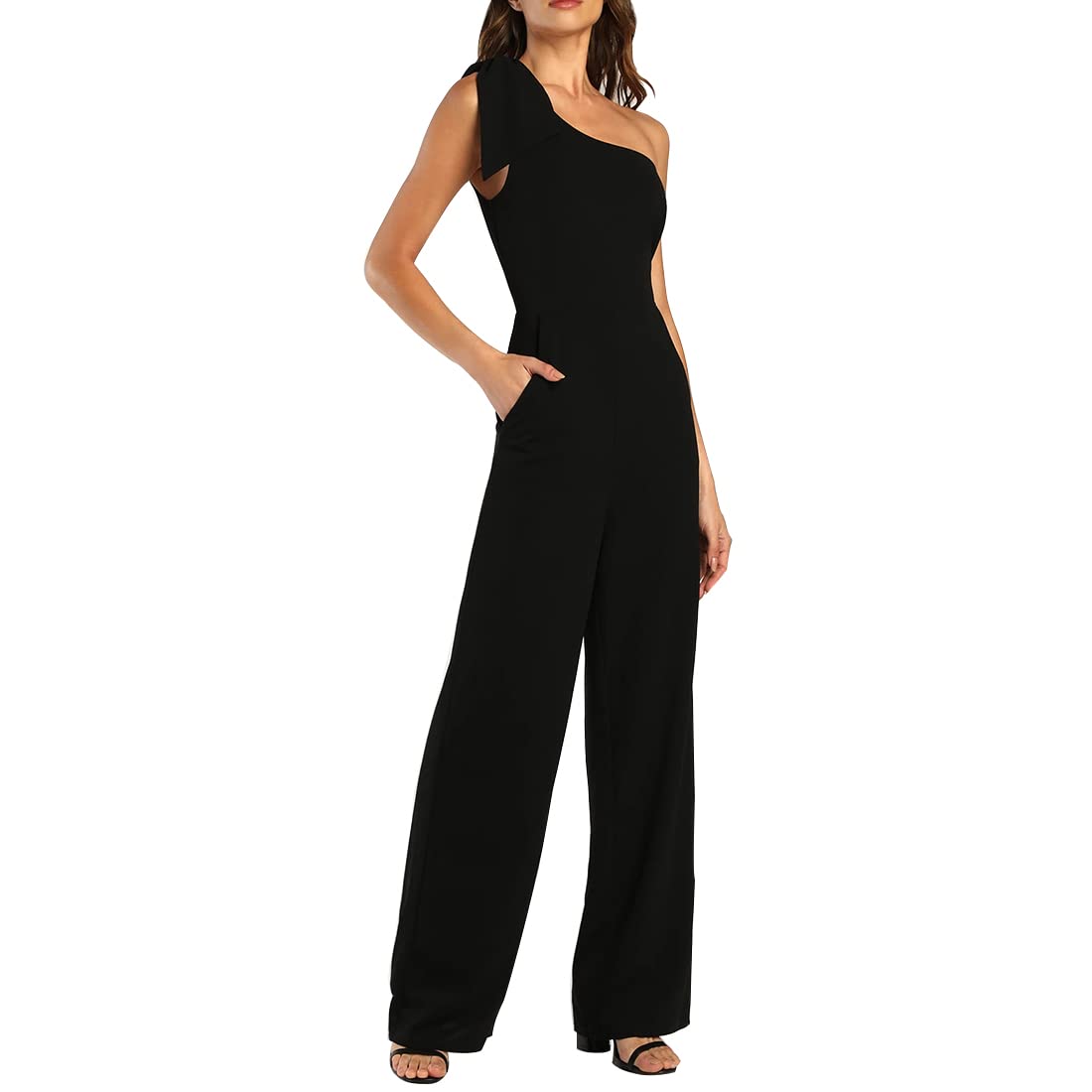 SHESEEWORLDWomen's Summer Sleeveless One Shoulder High Waist Jumpsuit Bow Wide Leg Elegant Pants Romper