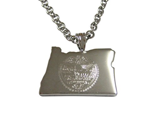 Oregon State Map Shape and Flag Design Pendant Necklace