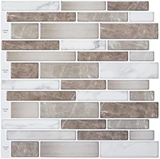 Amazon Brand  Umi 10-Sheet Peel and Stick Wall Tiles Brown Marble Tile Stickers, 30cm x 30cm Faux Marble Tiles Premium Self-Adhesive Kitchen Wallpaper Splashback (Brown)