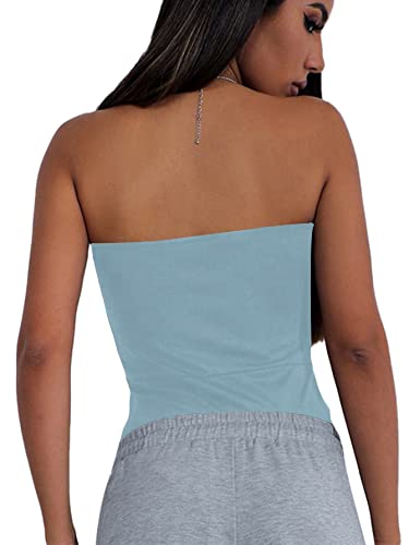Lyaner Women’s Sexy Sweetheart Neck Sleeveless Tube Tops Strapless Bustier Corset Bodysuit Top Light Blue Large #TOP1