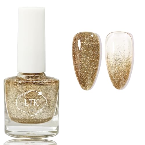 Glitter Nails Sparkly Gold Nail Varnish Flash Shinny Nail Varnish Shimmer Diamond Quick Dry, Long Lasting No Need Cure DIY Nail Art at Home
