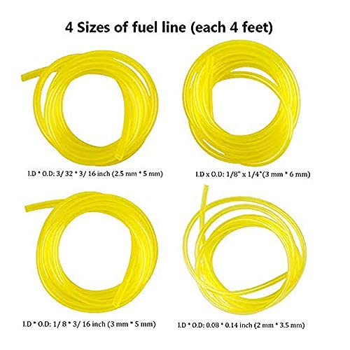 Huswell 4 Size 4-Feet-Long Small Engine Fuel Line Gas Hose Tube for Stihl Weedeater Craftsman Husqvarna String Trimmer Chainsaw Blower with Snap in Primer Bulb, Primer Pouland Bulb, Fuel Filter