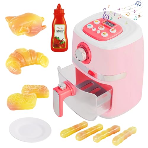 Pretend Kitchen Appliances Set with Toy Air Fryer for Kids Pink