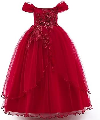 QIUFOFSHY 5-14 Years Girl Sleeveless Embroidery Princess Pageant Dresses Kids Prom Ball Gown-Maroon6Years
