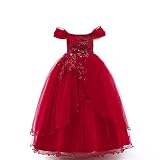 QIUFOFSHY 5-14 Years Girl Sleeveless Embroidery Princess Pageant Dresses Kids Prom Ball Gown-Maroon6