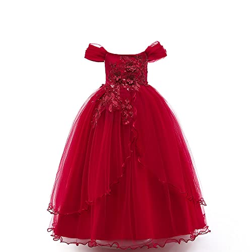 Qiufofshy 5-14 Years Girl Sleeveless Embroidery Princess Pageant Dresses Kids Prom Ball Gown-Maroon6Years #TOP1