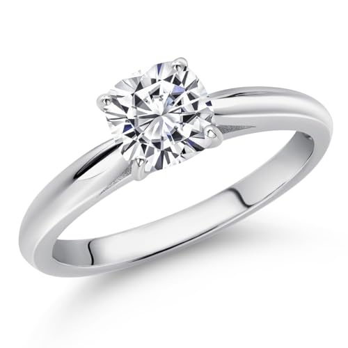 Gem Stone King 10K White Gold Lab Grown Diamond Engagement Ring For Women | 0.70 Cttw | Cushion 5MM | Gemstone April Birthstone | DEF Color | VVS-VS Clarity | Available in Size 5,6,7,8,92
