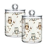 2 Pack Qtip Holder Dispenser for Cotton Ball Owl Forest Little Animal Cotton Swab Round Pads Clear Plastic Acrylic Jar Set Bathroom Canister