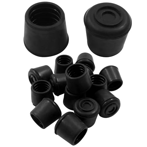 Auvotuis 16Pcs 7/8 Inch (22mm) Chair Leg Tips Caps, Round Rubber Non-Slip Folding Chair Leg End Caps Black Furniture Table Feet Caps Floor Protector Cover for Hardwood Floors