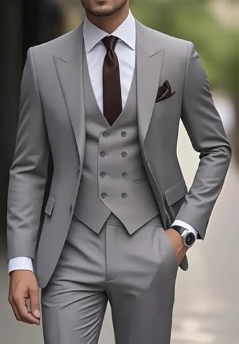 Men's Slim Fit 3 Piece Suit Set One Button Blazer Jacket Vest & Pants for Business Wedding Party3