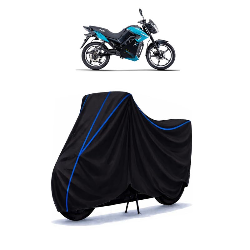 Image of Pure EV Etryst 350 Bike Cover Water Resistant Universal Motorcycle Rain | Heavy Duty UV Protection, Dust, Scratch Indoor Outdoor All Weather with Black Blue Piping Elastic