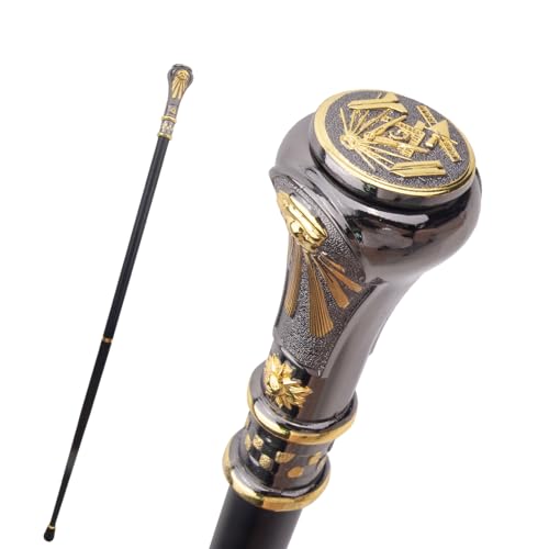 Golden Black Freemasonry Freemasons VG Totem Relief Walking Cane Fashion Walking Stick Gentleman Crosier Knob Walking Stick 93cm