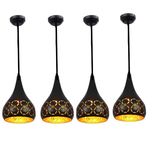 Image of GreyWings Metal Cut Hanging Light Ceiling Pendant Lamp, 6 inch Small, Black, Pack of 4
