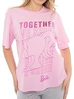 Shine in Style With This Barbie Tshirt: Embrace Barbies spirit with this vibrant pink Barbie t-shirt. Showcasing a unique print of the iconic Barbie doll silhouette with 'Together We Shine' printed in the background, this Barbie top is the perfect ad...