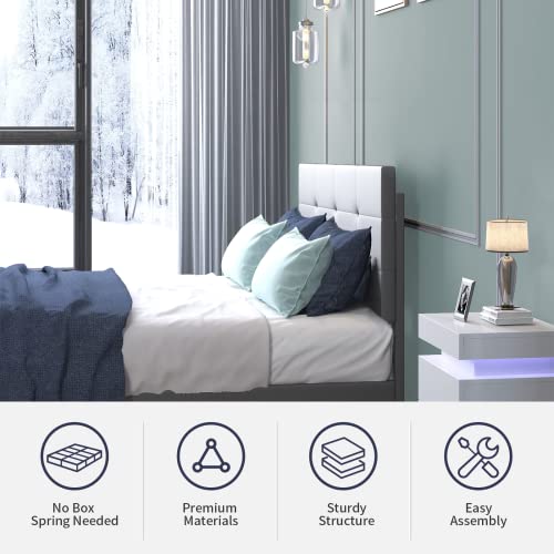 Zafly Platform Led Bed Frame Full,Upholstered Full Size Bed Frame With Adjustable Headboard,Full Size Bed With Rgb Led Strip Light,Wooden Slats Support,No Box Spring Needed,Easy Assembly (Full,Grey) #TOP3