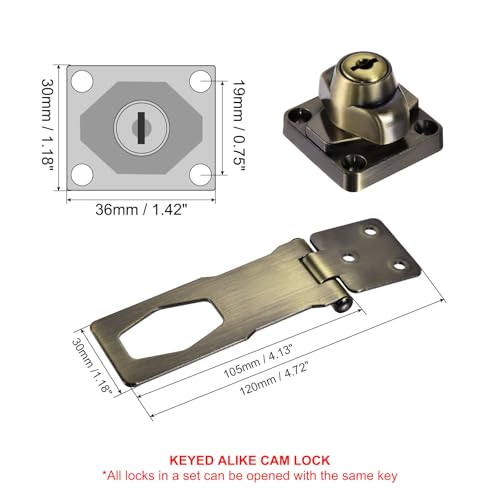 Image of PATIKIL Keyed Hasp Locks, 2 Pack 4 Inch Twist Knob Locking Hasp Zinc Alloy Safety Hasp Latches with Keys Keyed Alike for Cabinet Small Door, Bronze