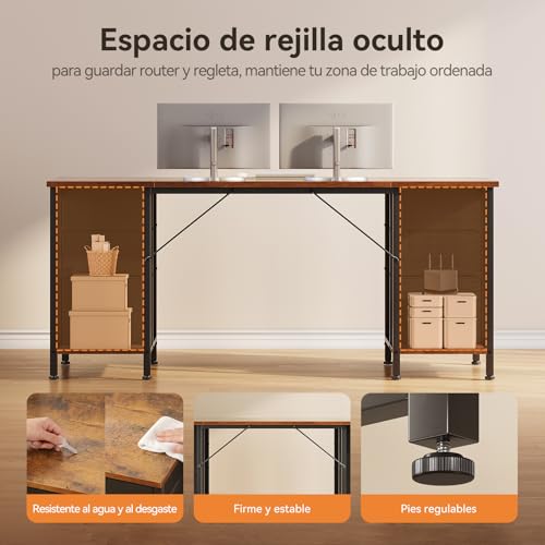 Miniatura 5 de Coleshome Escritorio Con 6 Cajones, 160x52 Cm Mesa Escritorio 2 Enchufes Y 2 Puertos De Carga Usb, Escritorio Ordenador Con Estantes Para La Oficina En Casa, Marrón