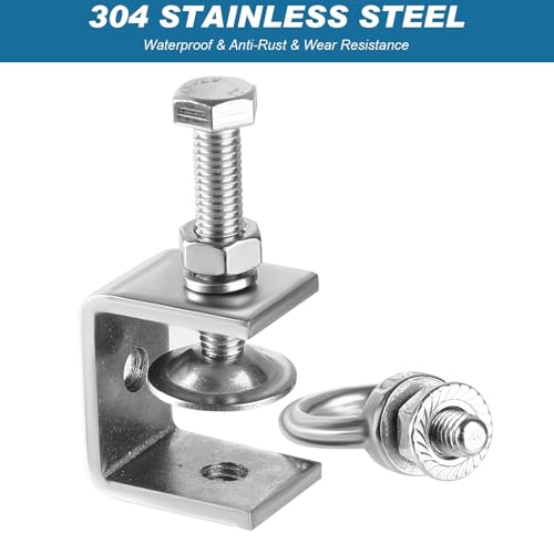 20PCS C-Clamps, Stainless Steel Beam Clamp with M8 Stainless Steel Screw Ring, I-Beam Design Cable Hangers Universal Desk Clamp Conduit Hanger for Metal Mounting Household