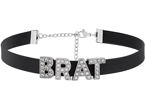 Sacina Gothic Punk Cute Brat Letter Choker, Black Choker, Black PU Leather Chocker Collar, Gothic Goth Necklace, Halloween Jewelry Gift for Women