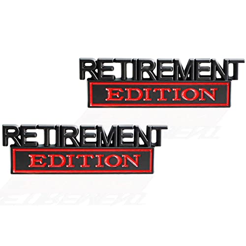 Image of 2 Pcs Retirement Edition Emblem 3D Metal Badge Decal Sticker Fit for Universal Car Truck SUV Side Rear Front Hood Trunk Door (Black Red)