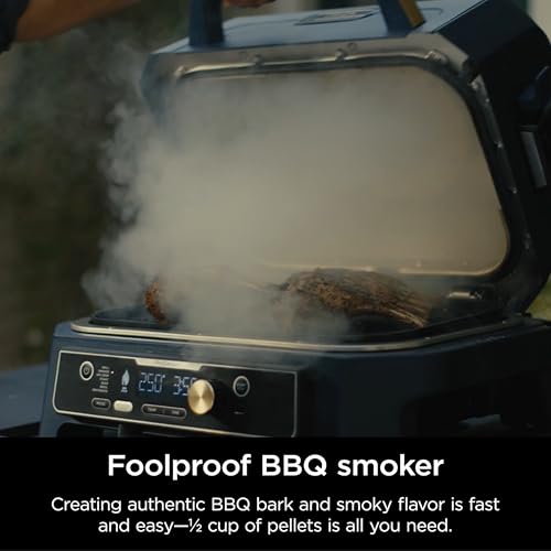 Image of Ninja Woodfire Pro Connect XL Outdoor Grill & Smoker | Bluetooth, App Enabled | 7-in-1 Grill, BBQ Smoker, Outdoor Air Fryer | Woodfire Technology | Built-In Thermometer | Green & Gold | OG951GN2