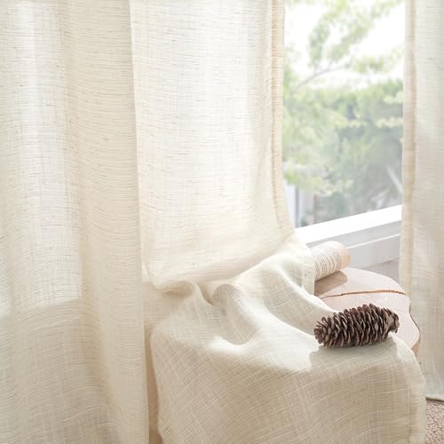 Image of BGment Linen Curtains 102 Inches Long for Living Room, Semi Sheer Light Beige Window Drapes for Bedroom Farmhosue Decor Floor Length with Rod Pocket Leightweight, 2 Panels Set, Each 52 Inch Wide