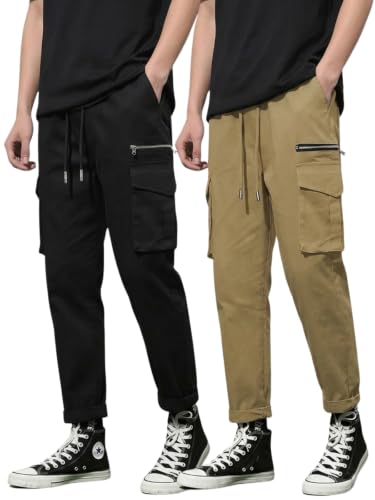 Image of GRECIILOOKS Men's Cargo Pants | 6 Pocket Cotton Cargo Joggers for Men | Loose Fit Stylish Pant with Pockets | Casual Baggy Trousers & Streetwear Lower