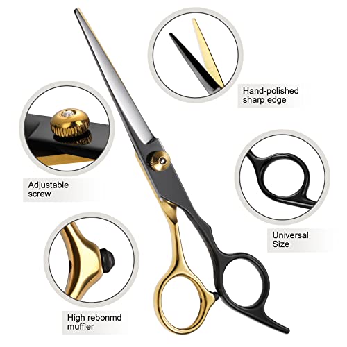 Hair Scissors 6.5 Inch,Professional Black Gold Hair Cutting Scissors Shears,Stainless Steel Barber Scissors Supplies, For Salons, Professional Barbers, Men & Women, Kids, Adults, & Pets #TOP2