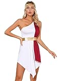 Hedmy Women's Sexy Toga Costume Greek Queen Dress Irregular Hem One Shoulder Grecian Halloween Dress Burgundy Medium