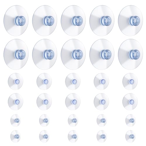 30 Pcs Clear Suction Cups for Glass 3 Sizes PVC Plastic Sucker Pads without Hooks Strong Adhesive Suction Holder for Home Organization Festival Decoration Window, 0.8,1.2, 2.2 inch