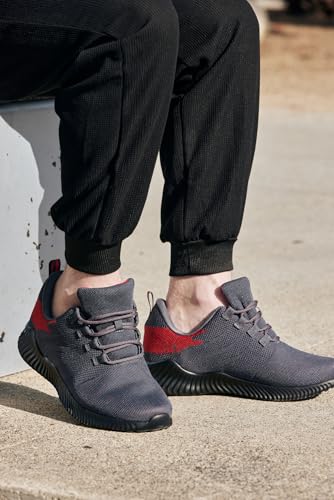Image of CALTO Men's Invisible Height Increasing Elevator Shoes - Grey /Red Ultra Lightweight Sporty Sneakers - 2.8 Inches Taller - Q218 - Size 13 D(M) US