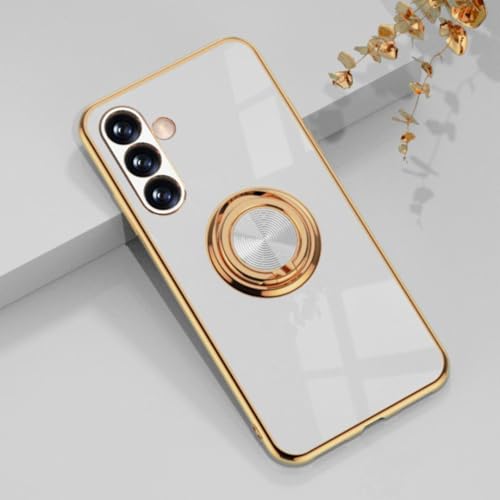 Coque Samsung A15 5G Blanc Luxe : protection élégante avec anneau de support chic