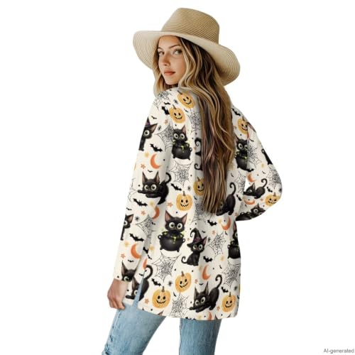 Image of Fall Maple Leaf Cardigan Sweaters for Women Long Sleeve Cardigan Soft Drape Open Front Dusters V-Neck Jackets Dressy
