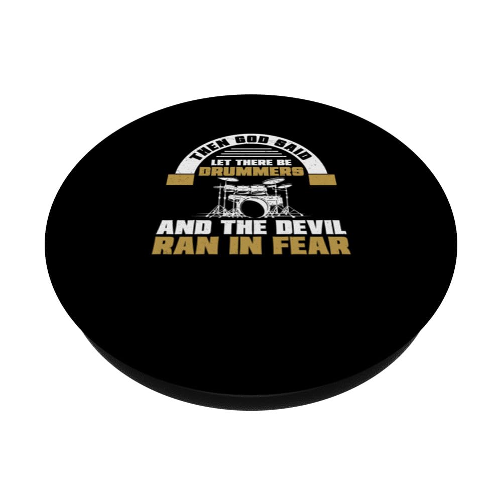 Then God Said Let There Be Cool Church Drummer Worship Music PopSockets Swappable PopGrip, Black - Image 2