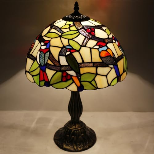 Image of WERFACTORY Tiffany Table Lamp Mix Color Stained Glass Bedside Lamp 18 Inch