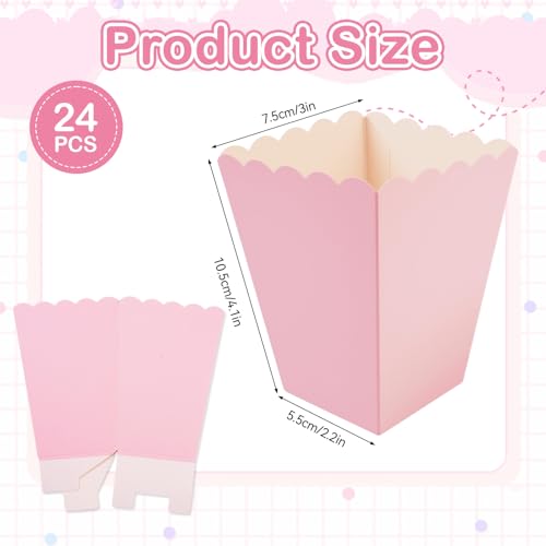 24 Stück Popcorn Tüten Klein,Popcorntüten Rosa,Mini Popcorn Becher Rosa für Party Snacks, Süßigkeiten, Popcorn und Geschenke, Zusammenklappbare Lagerung