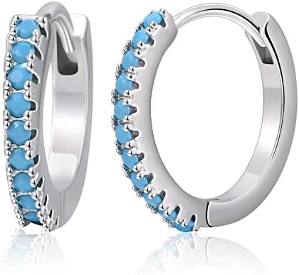 Turquoise Hoop Earrings 12mm Western Gemstone Huggie Earrings for Women Girls Jewelry Gifts