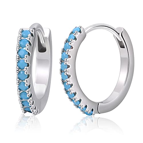 Turquoise Hoop Earrings 12Mm Western Gemstone Huggie Earrings For Women Girls Jewelry Gifts #TOP1