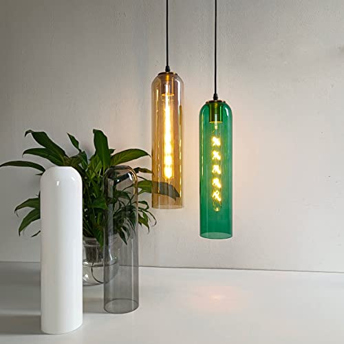 Lámpara colgante lineal tubo largo con pantalla cristal comedor 4