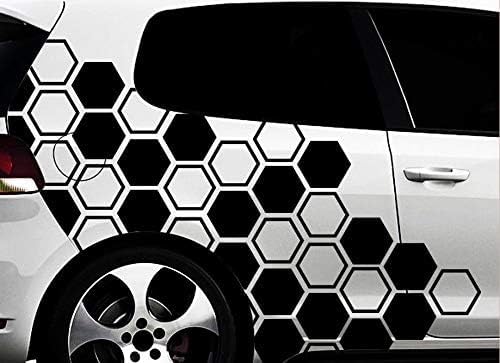 HR-WERBEDESIGN Hexagon Pixel Cyber Camouflage Honeycomb XXL Set Auto Aufkleber Sticker Tuning Wandtattoon Waben in Schwarz, Vinyl, Folie, 10x9 cm (6 sheets)