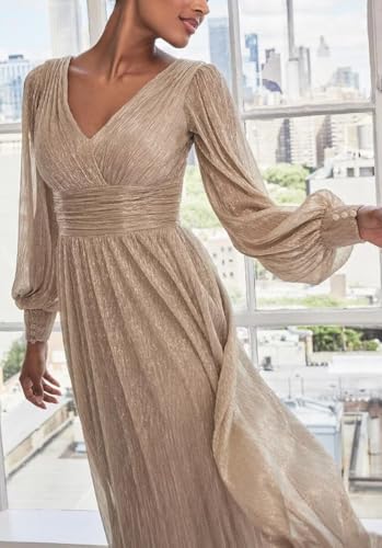 Fivsole Long Mother of The Bride Dresses for Women A-Line Chiffon Sparkly Long Sleeves Formal Evening Gowns2