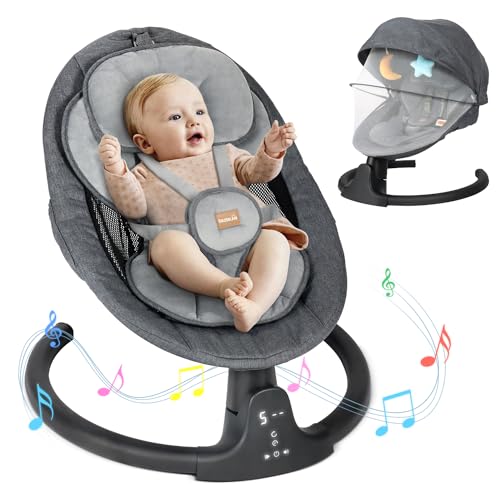 Image of BIUSIKAN Baby Swings for Infants, Electric Baby Swing with Lullabies, Bluetooth, Remote Control, Infant Swing with 3 Seat Positions for Baby Boy Girl, Portable Baby Swing, Black