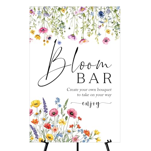 Flower Bar Sign for Wedding Bloom Bar Sign Bridal Shower Decorations Personalized Floral Welcome Poster Rustic Wildflower Decor Backdrop Banner Multiple Sizes and Materials BLB5